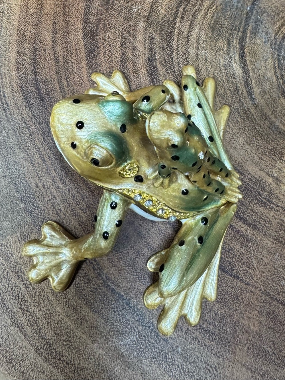 Frog with Baby Frog on Back Trinket Box - Bejeweled Enamel
